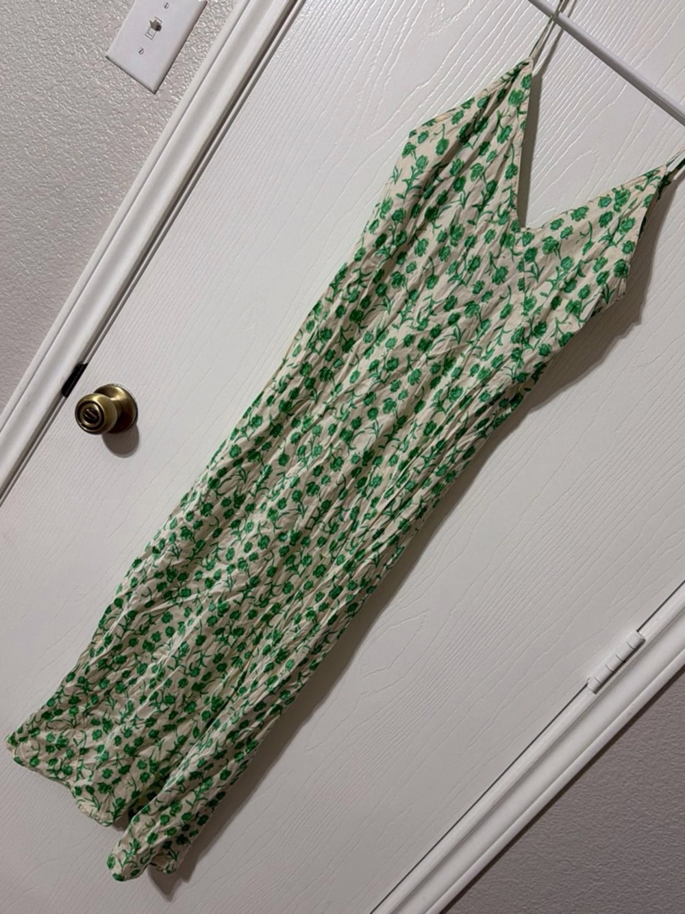 Zara Cream Slip Maxi Dress with Green Floral Print
